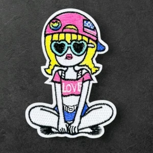 COOL BLONDE VIBRANT GIRL VIBES WITH HEART GLASSES IRON ON PATCH 2.75" X 4" - Picture 1 of 2