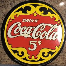 Vintage Coca-Cola Round Tin Sign( Drink Coca-Cola 5 Cents )