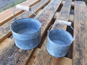 Zinkeimer Pflanztopfset 2 Stück Pflanztöpfe Blumentopf grau 10 + 14 cm - Bild 1 von 1