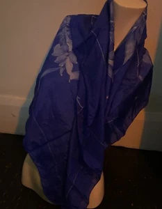 Blue And White Floral Vintage Large Square Silk Scarf - Picture 1 of 7