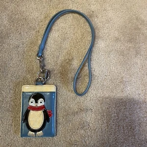 Coach Mehrfarbig Blau Pinguin Schlüsselband Ausweisetui Halter Passcase SELTEN. gebraucht - Bild 1 von 4