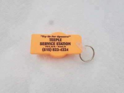Llavero de plástico naranja abridor de botellas estación de servicio Teeple Greene Iowa gasóleo Foto 1 de 4