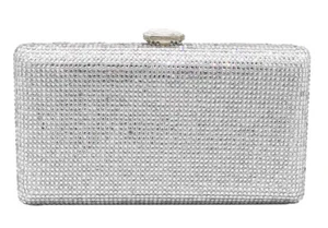 Anthony David Silver Satin & Clear Crystal Evening Bag - Picture 1 of 3