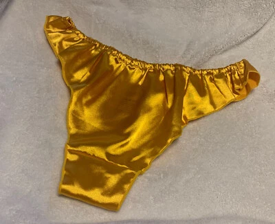 Sexy Vtg Style 1980s Satin Flutter Ruffle Golden Yellow Girly Panties Sz Large - Image 1 of 4
