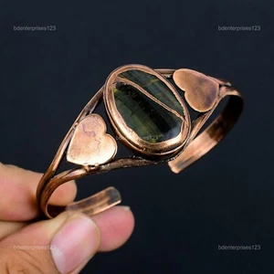 Natural Pietersite Electroformed Heart Boho Birthday Wife Bangle Jewelry Copper - Picture 1 of 11