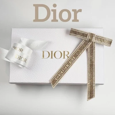 Dior Embroidered Twist Ribbon Barrette Gold Crystal Signature Hair Clip w/Box - Image 1 of 4