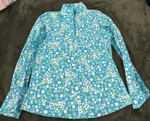 ibkul Damen S Mosaik blau grün Martini Performance belüftet Stretch 1/4 Reißverschluss LS - Bild 1 von 5