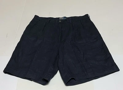 Pantalones Cortos Tyler Polo Ralph Lauren Para Hombre 100% Lino Plisados Informales Talla 34 Azul Foto 1 de 4