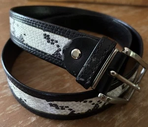 Vera Pelle Mens Black Leather ,snake Print Inlay Belt Made in Italy SZ 40 EUC - Picture 1 of 6