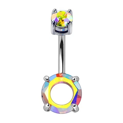 316L Stainless Steel Aurora Borealis Hollow Round CZ Navel Ring - Image 1 of 4