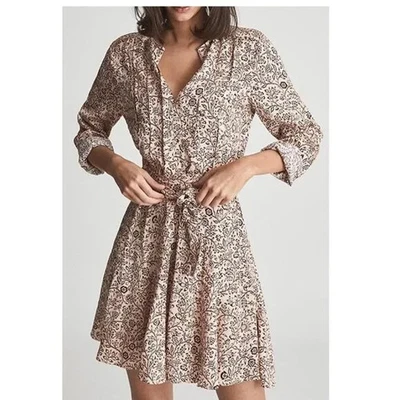 Reiss pale pink beige Billie Paisley Printed Mini Dress 10 - Image 1 of 4
