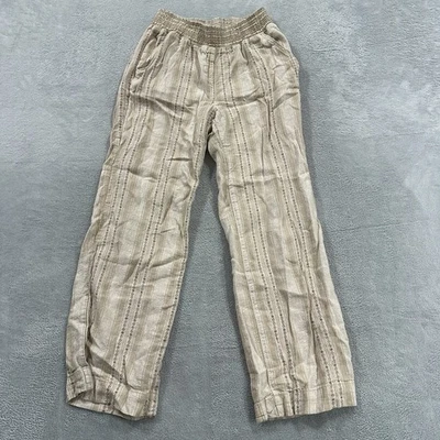 Birggs Linen Pants Women's Large Elastic Waist Striped Straight Leg Brown - Image 1 of 4