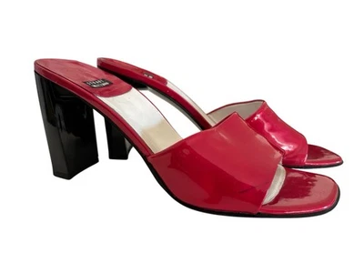 VTG Y2K Stuart Weitzman Red Patent Leather Pump Heel Sandals 8.5 Womens - Image 1 of 4