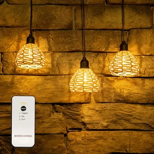 3 Pack Outdoor Battery Operated Chandelier, Small Hanging Rattan Pendant Lights - Picture 1 of 12