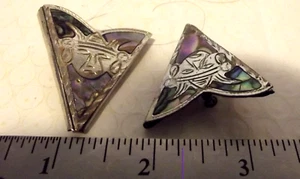 Vintage Azteken Stil Sterling Silber Hemd Kragen Spitzen graviert 925 - Bild 1 von 5