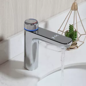 Grifo de baño lavabo con pantalla digital mezclador de una manija grifo cromado montaje en cubierta - Imagen 1 de 12