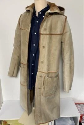 Abrigo largo Theory piel de canguro cuero Mouton beige para mujer talla M i4248 Foto 1 de 4