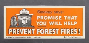 Smokey The Bear 1950s Paper Advertising Ruler Smokey Says "Prevent Forest Fires" - Picture 1 of 4