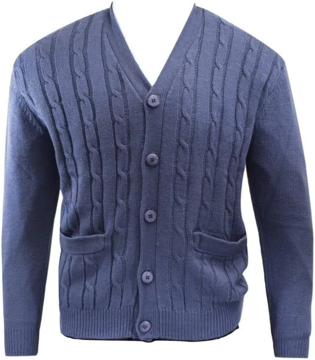 NWT XLT X-Large Tall Navy Heather Premium Cable Knit Cardigan Button Up Sweater - Image 1 of 1