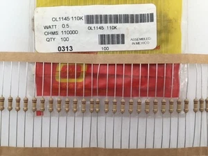 (200 pcs) OL1145 Ohmite, 1/2 Watt 110K Ohm 5%, Carbon Film Resistor (Axial) - Picture 1 of 1