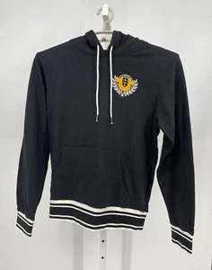 True Religion Mens Collegiate Pullover Hoodie M Black Chenille Logo Patch 104752 - Picture 1 of 6