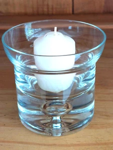 Controlled Bubble Base Votive Candle Holder with Candle, Clear, 3.25”T 3.5”W, LN - Picture 1 of 9