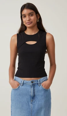 Camiseta sin mangas básica negra de algodón para mujer Romy recortada cuello redondo talla M NUEVA Foto 1 de 4