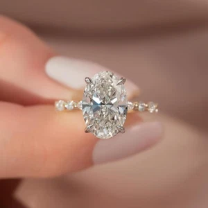 2.50 CT Oval-Cut Moissanite Hidden Halo Engagement Ring 14k Yellow Gold Plated - Picture 1 of 5