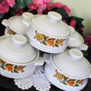 Mini Casserole Bowl Set of 5 Capri Bake Serve N Store Stoneware Daisy - Picture 1 of 4