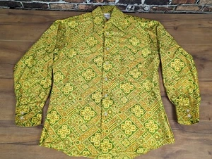 Vintage 60s 70s Paisley Print Shirt Medium Japanese Wide Lapel Front Button - Picture 1 of 7