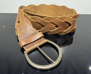 Next Brown Leather Plaited Wide Hip Belt Y2K Distressed UK 12-14 - Picture 1 of 4