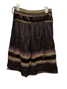 Vents d'ailleurs Brown Paisley Jacquard Velvet Trim Floral Skirt - Picture 1 of 7