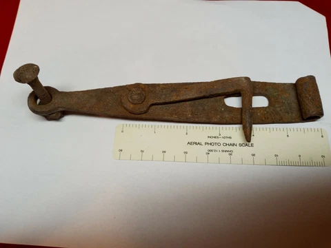 Original Large Antique 19th Century Wrought Iron Hasp With finger lock Art Decor Cover