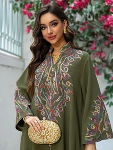 Langes Damenkleid muslimische Stickerei Abaya Dubai Kaftan bescheidenes Gewand islamisches Kleid - Bild 1 von 55