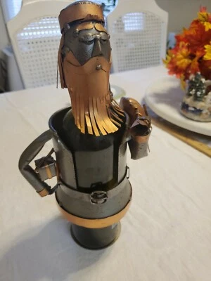 BIKER Santa Hand Made Steel Metal Wine Server  Holder Caddy 14" Tall  - Image 1 of 4