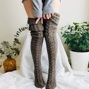 Long Socks Winter Warm Over Knee Socks Knitted Women Long Stockings Thigh - Picture 1 of 18