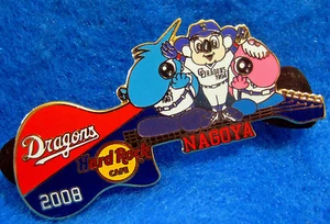 NAGOYA JAPANESE BASEBALL DRAGONS TEAM MASCOTS GUITAR 2008 Hard Rock Cafe PIN LE - Picture 1 of 1