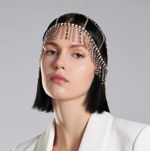 Chaîne de cheveux en métal casquette front strass gland bijoux luxe 12021