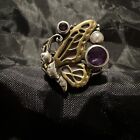 DREAM Designs Sterling Silver & Bronze Butterfly Ring Purple Amethyst & Pearl