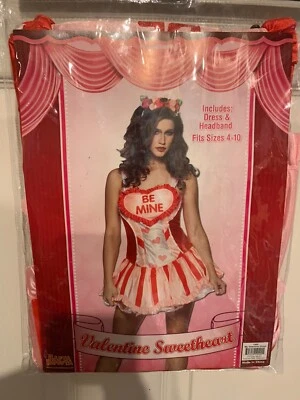 全新 Valentine Sweetheart 粉红色服装 成人 尺寸 S/M 4-10 连衣裙和头带 Rasta — 第 1/4 张图片