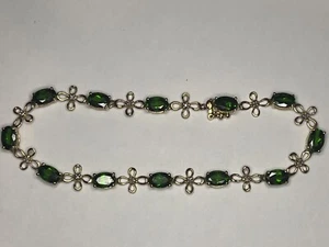 Beautiful Estate 10K Gold Chrome Diopside and Diamond Bracelet, 5.2g, 7" Long - Picture 1 of 8