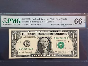 Fancy Serial Number Repeater 2009 $1 FRN Gem PMG66EPQ (64226422) - Picture 1 of 6