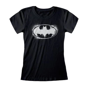 DC Batman Top Nero Donna Distressed Mono Logo - Foto 1 di 6