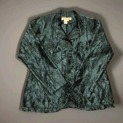 Women’s Norm Thompson turquoise Embroidered dress jacket size med Unlined Button - Image 1 of 3