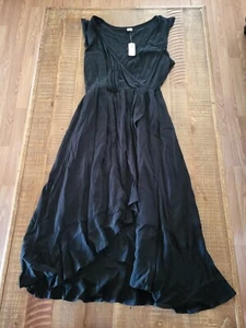NUEVO CON ETIQUETAS Antiguo Azul Marino Negro Envolvente Vestido Talla XS Pequeño Guño Dobladillo Fluido Hasta la Rodilla - Imagen 1 de 9