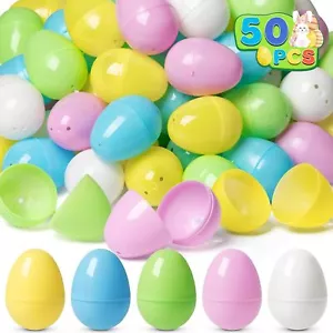 50 PCS Plastic Easter Eggs Bulk Empty Fillable, 2.4" Assorted Pastel Colorful Ea - Picture 1 of 1