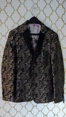 Chaqueta de Cena Esmoquin Terciopelo Negro Paisley Dorado Clásico Para Hombre 40R Foto 1 de 4