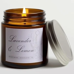 Lavender & Lemon Scented Candles for Home|Sage,Lavender,Lemon,Pine 7oz, Brown - Picture 1 of 7