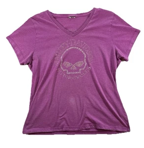 Camiseta Harley Davidson Calavera Estrás Para Mujer Mediana Púrpura Tachonada Motociclista - Imagen 1 de 4