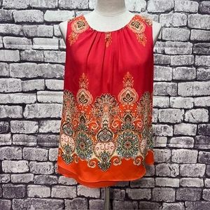 Rose & Olive Orange, White & Green Sleeveless Blouse Size L - Picture 1 of 7